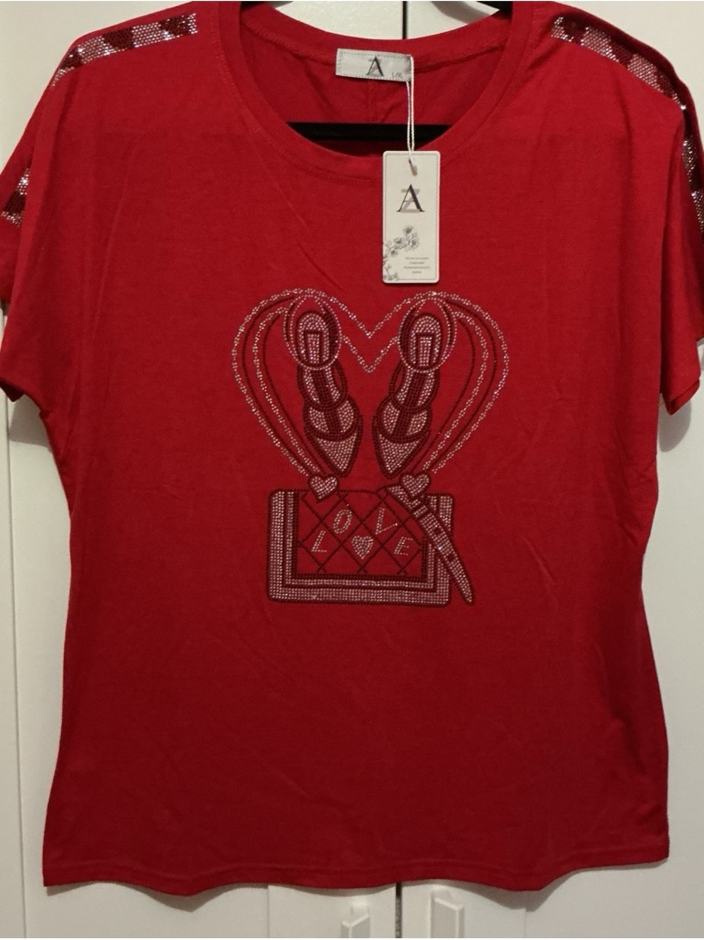 Red Embellished Heart Graphic Tee